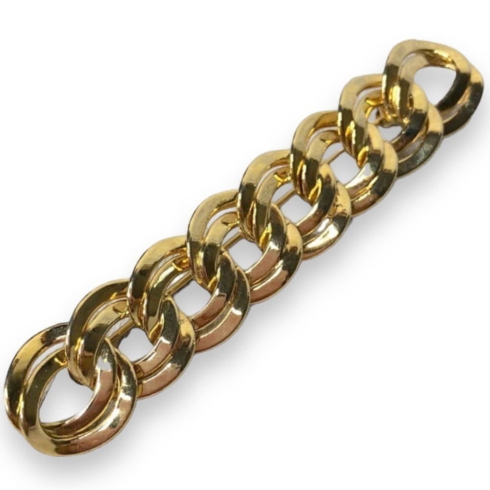 Vintage Monet Double Chain Gold Tone Bar Brooch